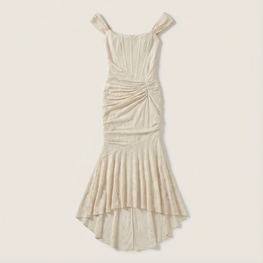 Women’s Maxi Dress – Ruched Waist and Asymmetric Hem