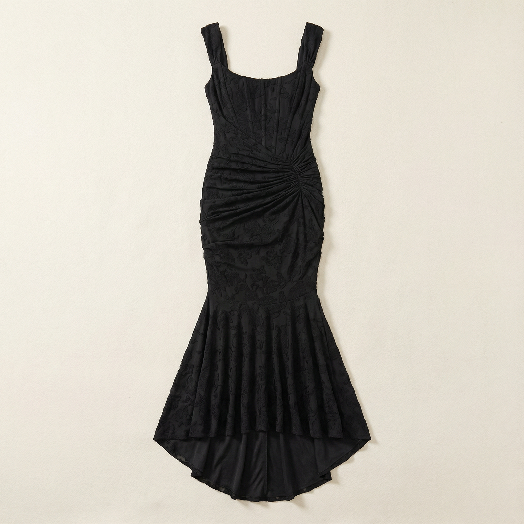 Women’s Maxi Dress – Ruched Waist and Asymmetric Hem