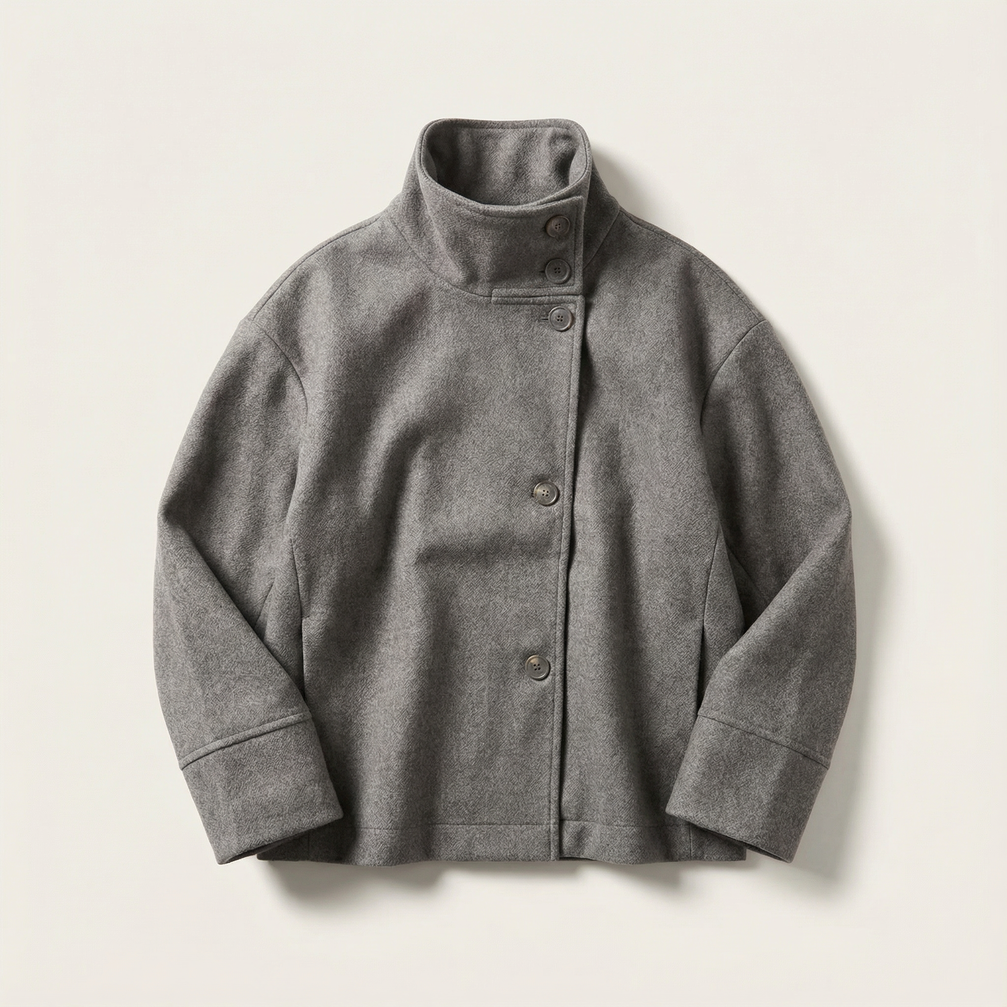 Women’s Short Overcoat – Lapel Collar, Long Sleeves