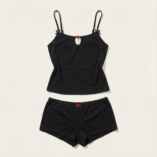 Women’s Sleepwear Set – Crop Cami Top and Pajama Shorts