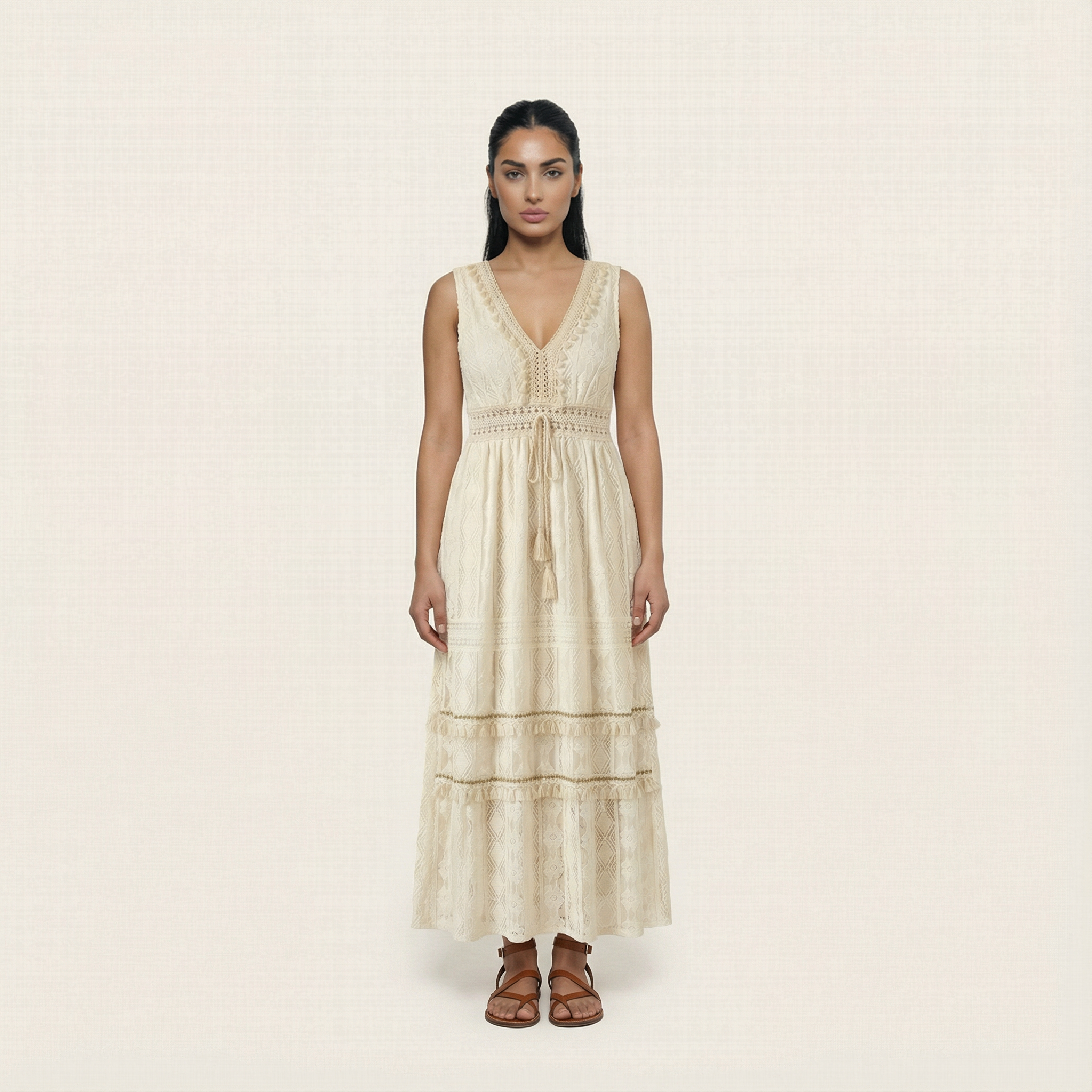 Women’s Sleeveless Maxi Dress – V-Neck Design, High-Slit Detail, Flowy Silhouette