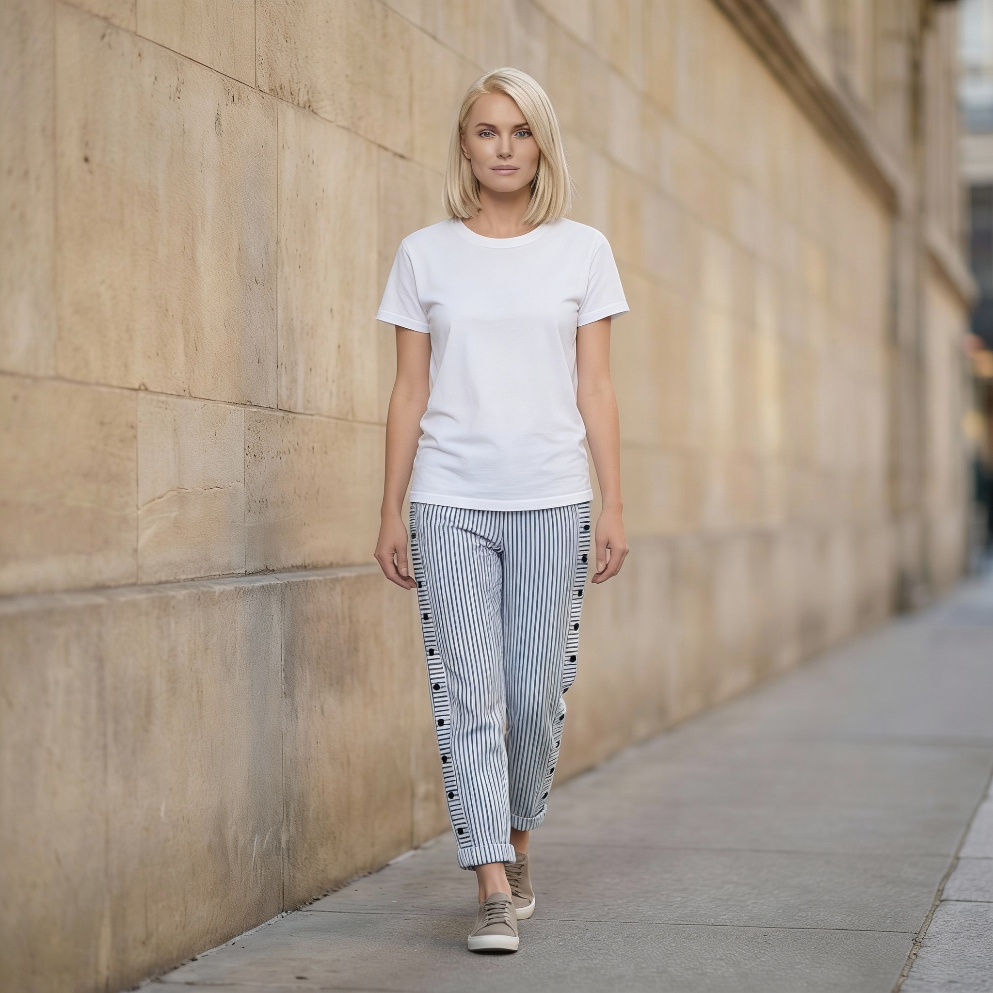 Women’s Striped Cropped Pants – Side Button Closure