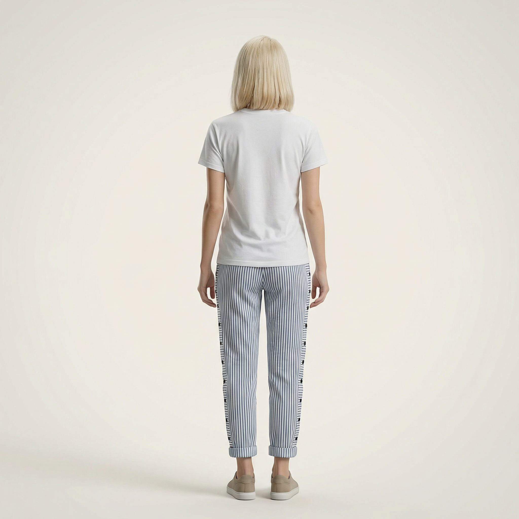 Women’s Striped Cropped Pants – Side Button Closure