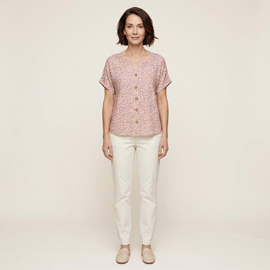 Women’s Top – Floral Button-Up Short Sleeve Design