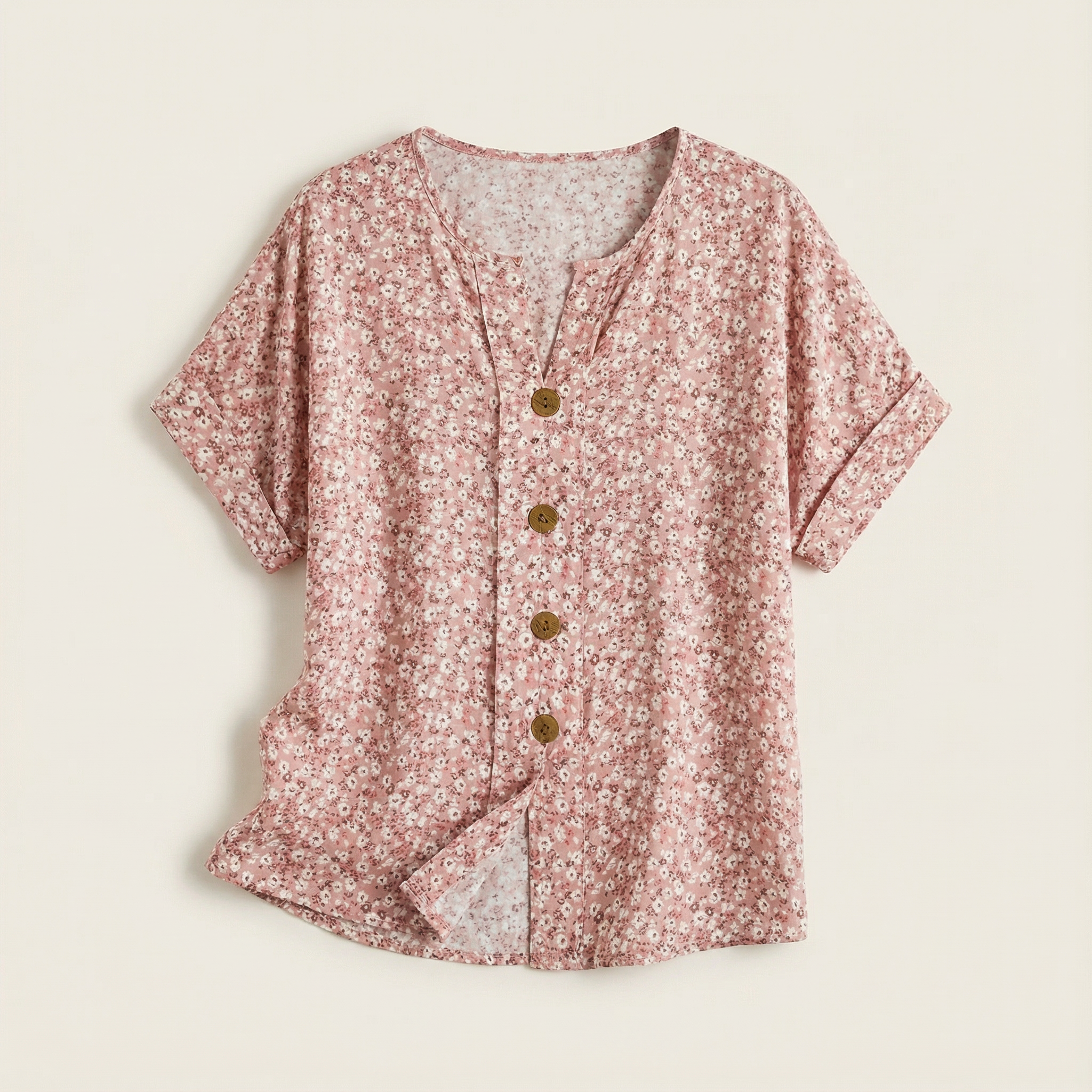 Women’s Top – Floral Button-Up Short Sleeve Design