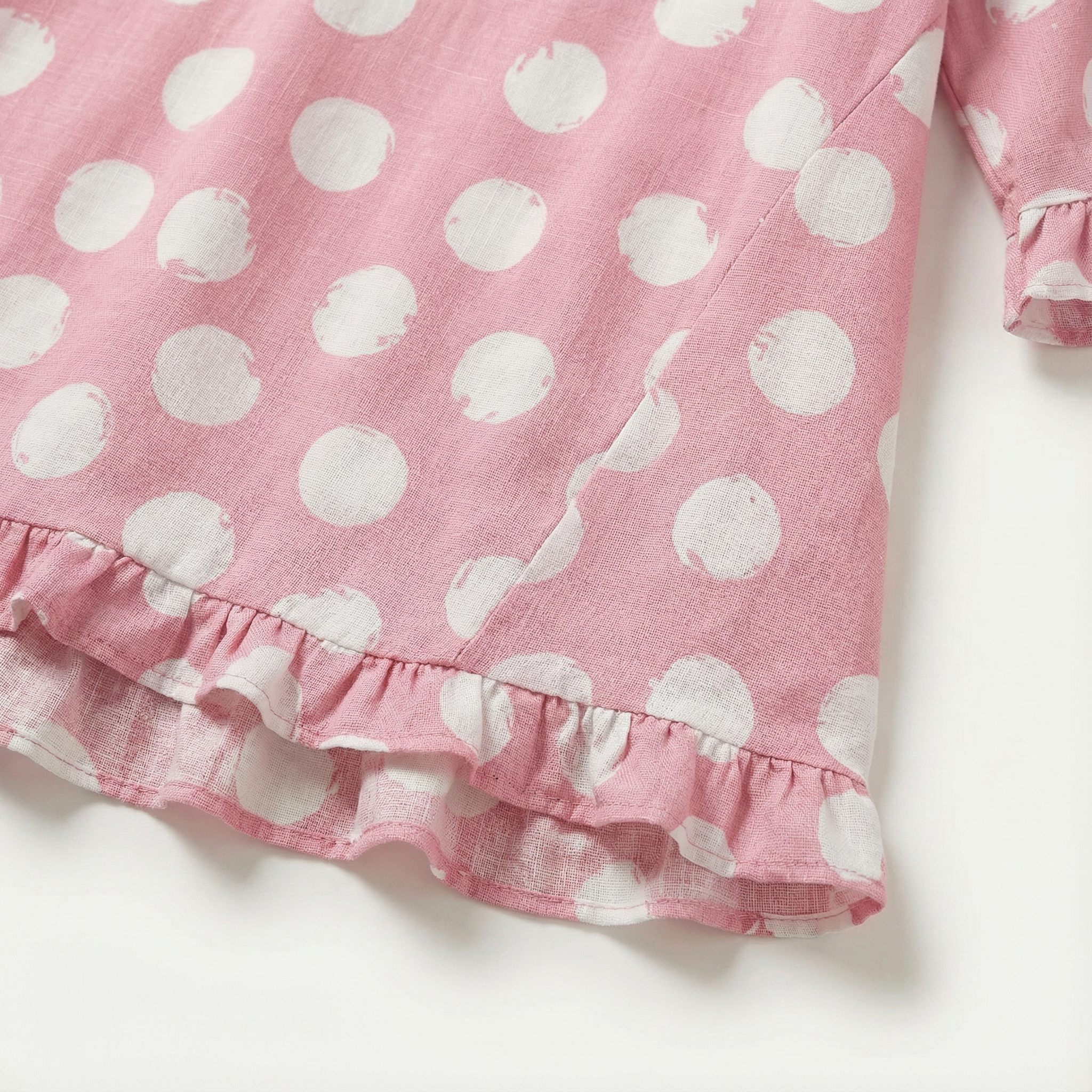 Women’s Top – Polka Dot V-Neck Ruffle Hem Design