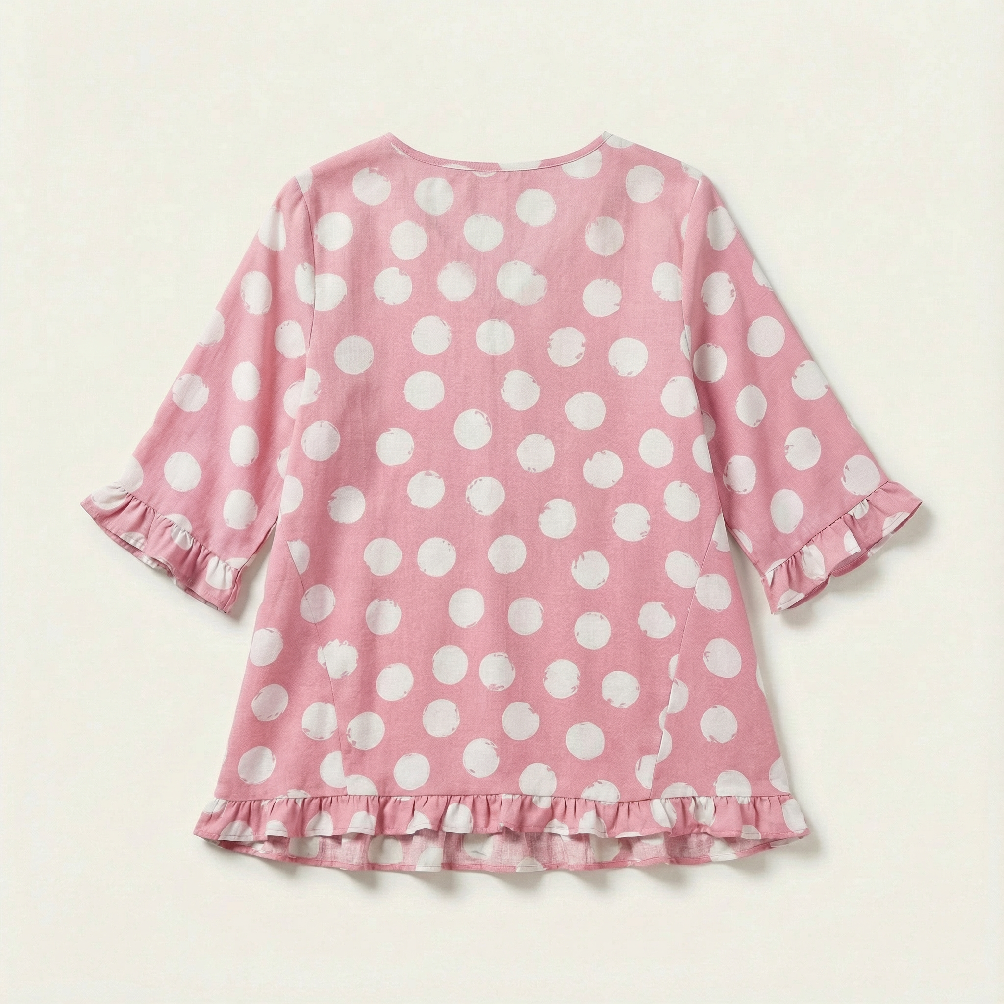 Women’s Top – Polka Dot V-Neck Ruffle Hem Design