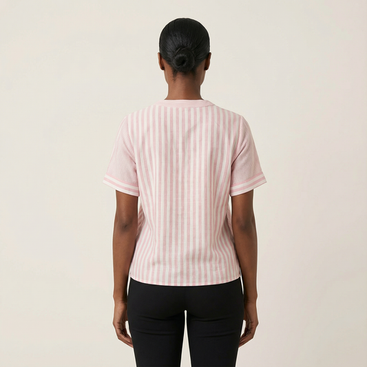 Women’s Top – Striped Button-Up Short Sleeve Design