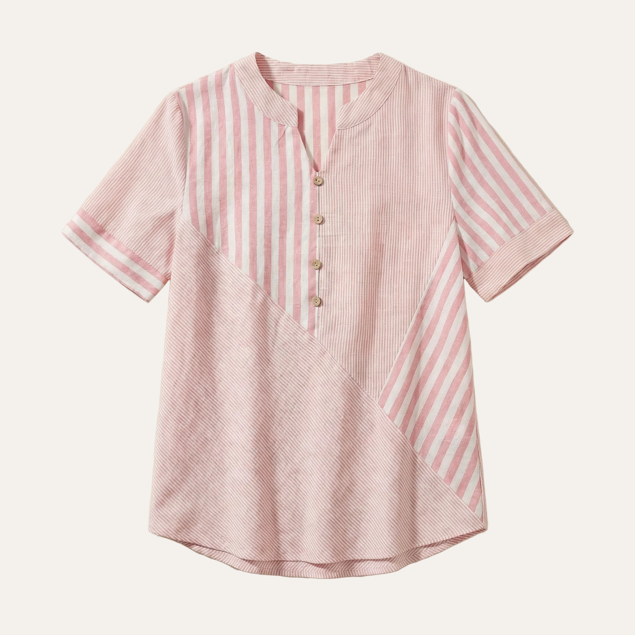 Women’s Top – Striped Button-Up Short Sleeve Design
