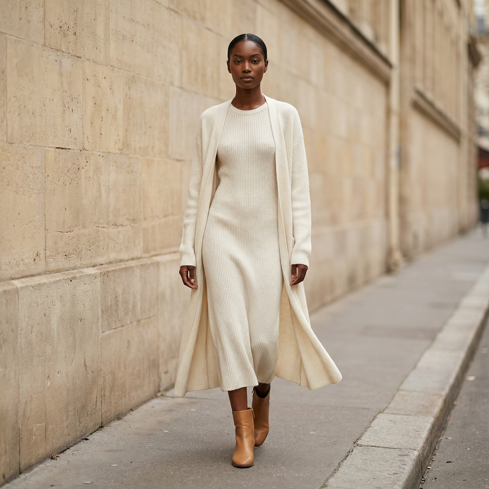 Women’s Two-Piece Set – Sleeveless Long Dress, Long Sleeve Layer