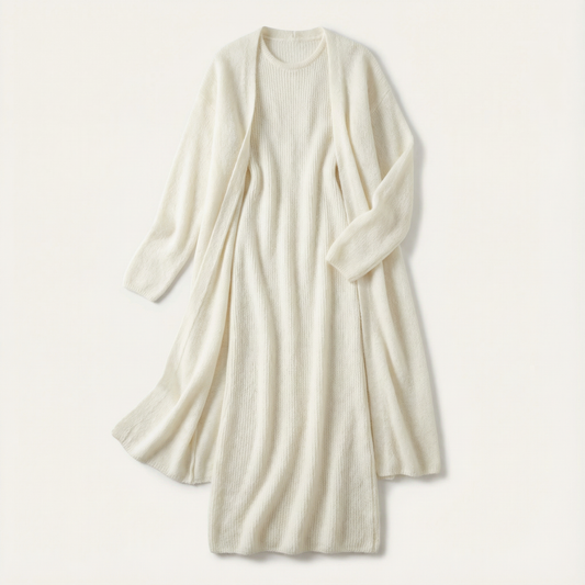 Women’s Two-Piece Set – Sleeveless Long Dress, Long Sleeve Layer