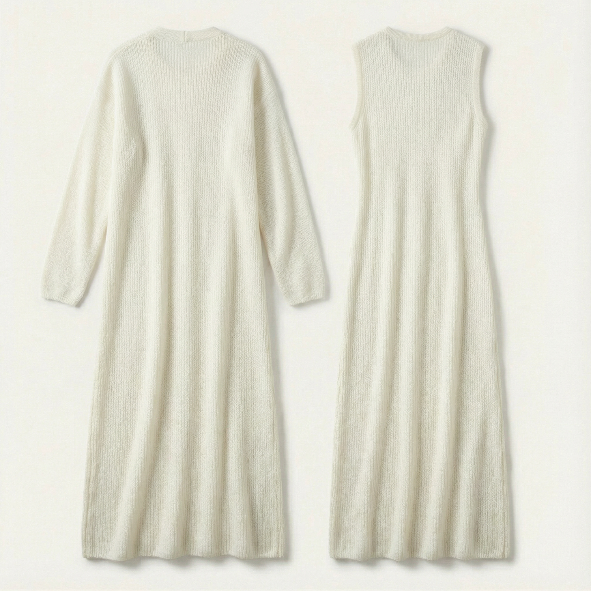 Women’s Two-Piece Set – Sleeveless Long Dress, Long Sleeve Layer