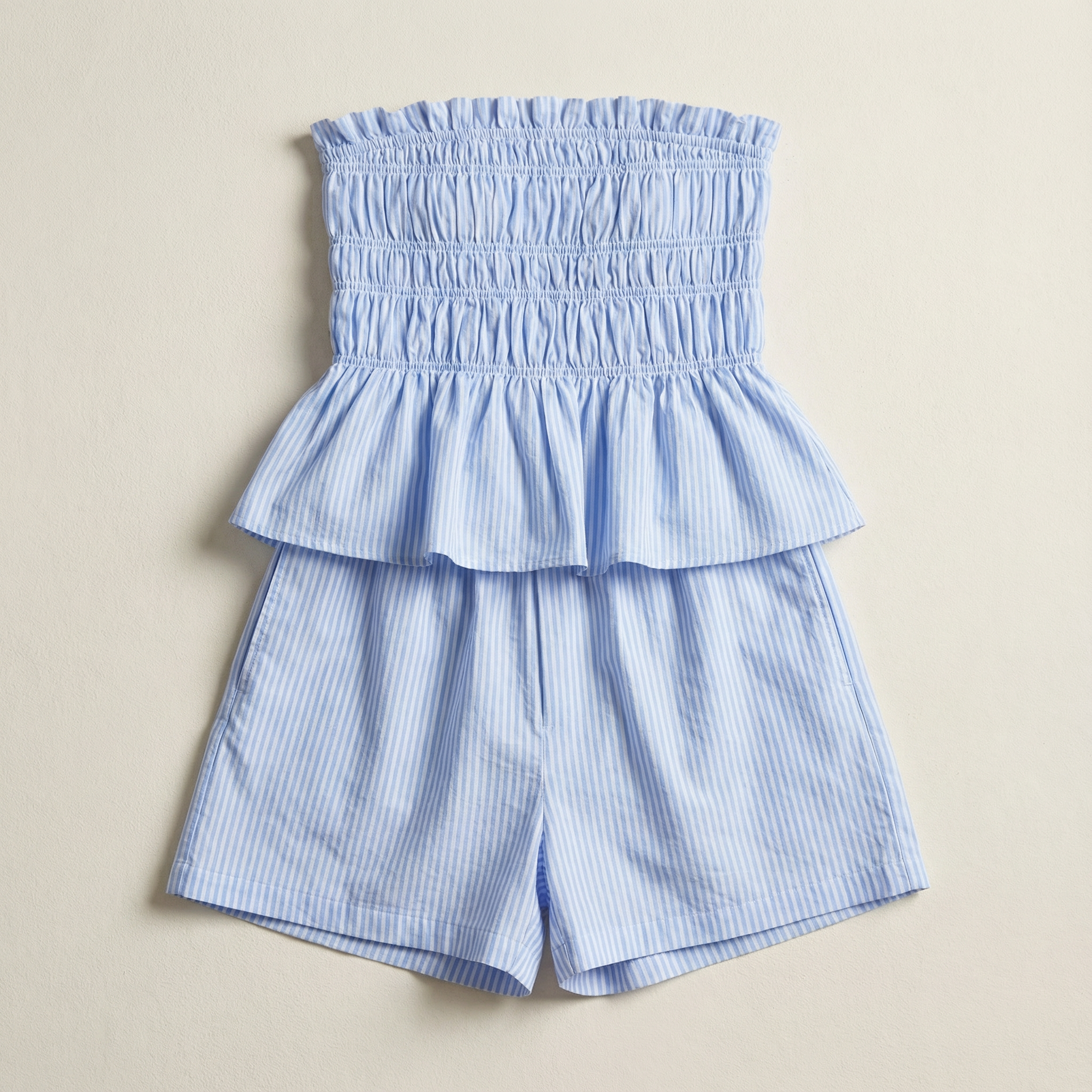 Women’s Two Piece Set – Striped Bandeau Crop Top and Shorts