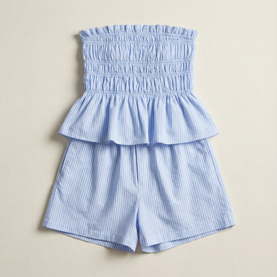 Women’s Two Piece Set – Striped Bandeau Crop Top and Shorts