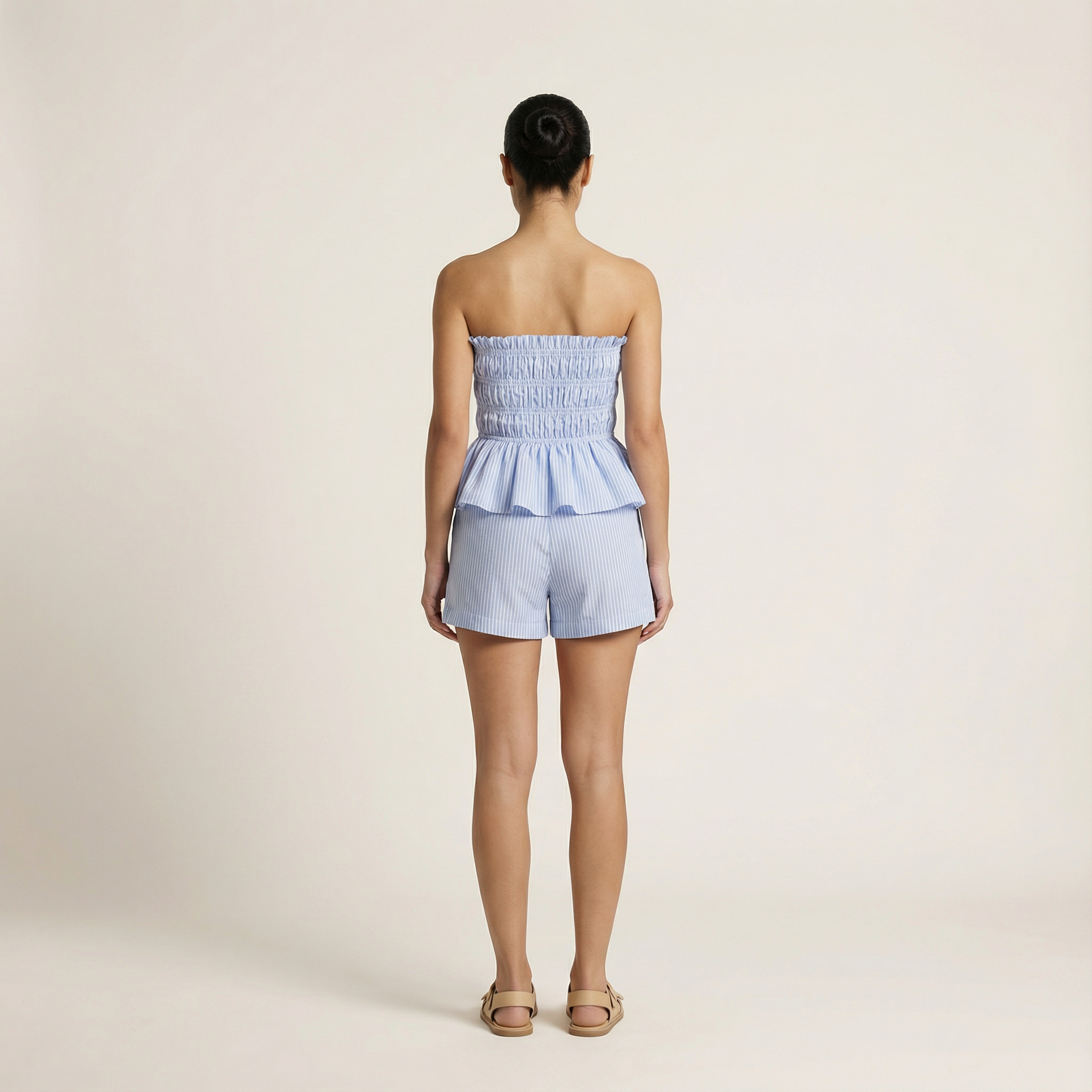 Women’s Two Piece Set – Striped Bandeau Crop Top and Shorts