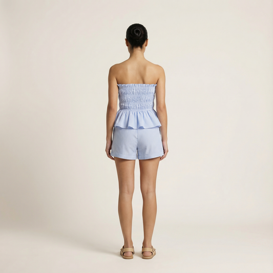 Women’s Two Piece Set – Striped Bandeau Crop Top and Shorts