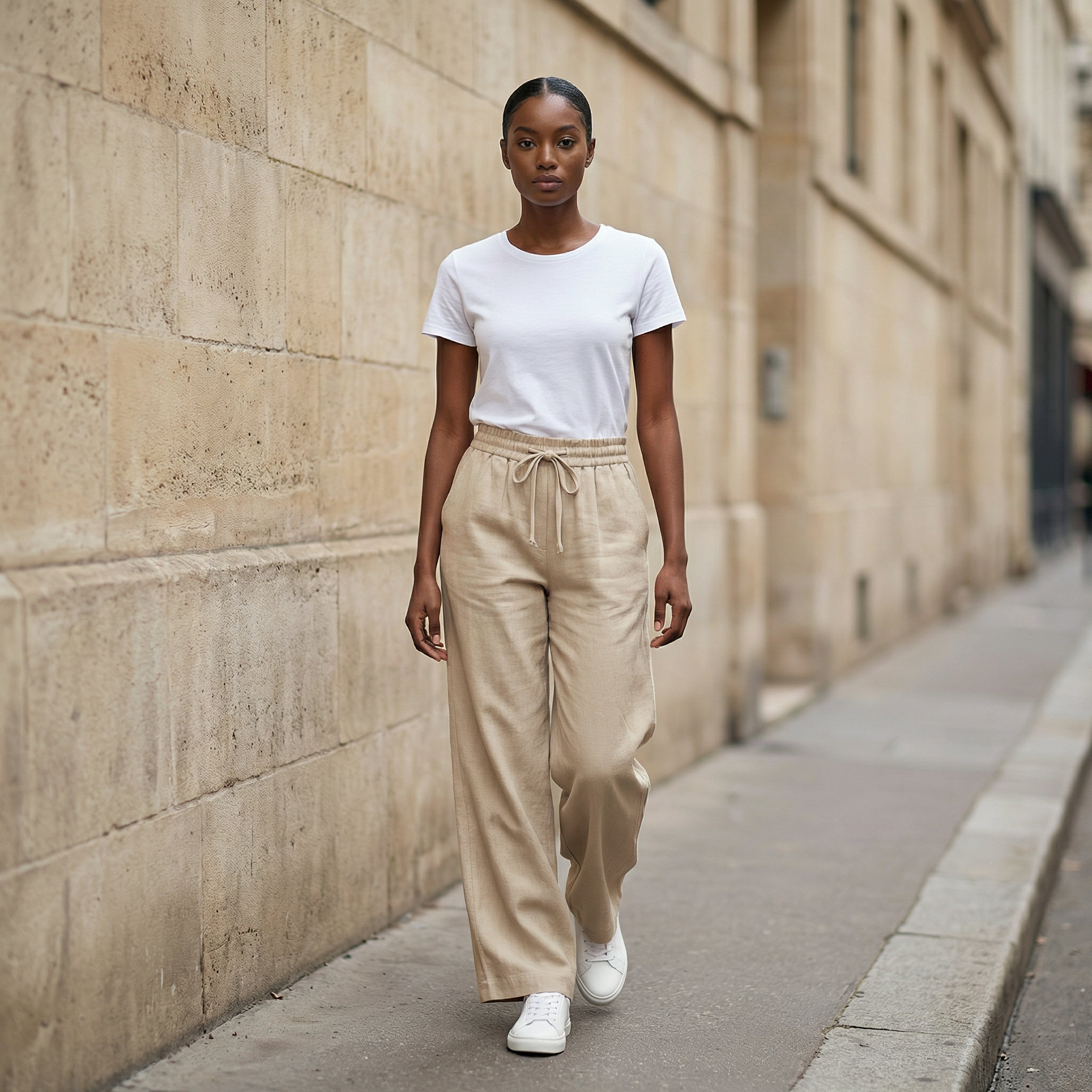 Women’s Wide-Leg Pants – Elastic Waist Drawstring Design