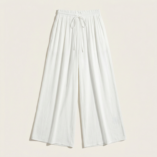 Women’s Wide-Leg Pants – Elastic Waist Drawstring Design