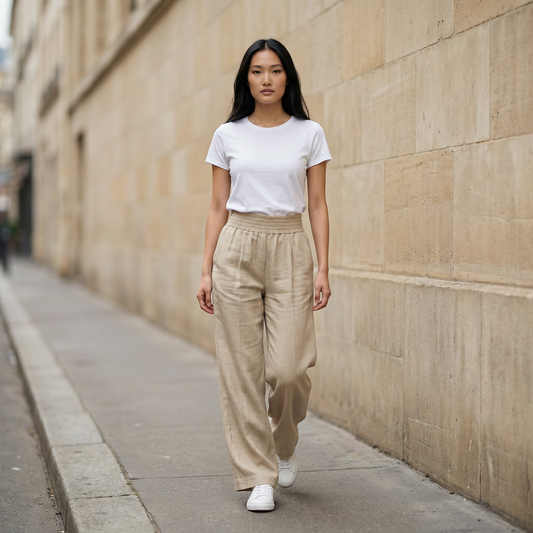 Women’s Wide-Leg  Pants – Elastic Waistband Design