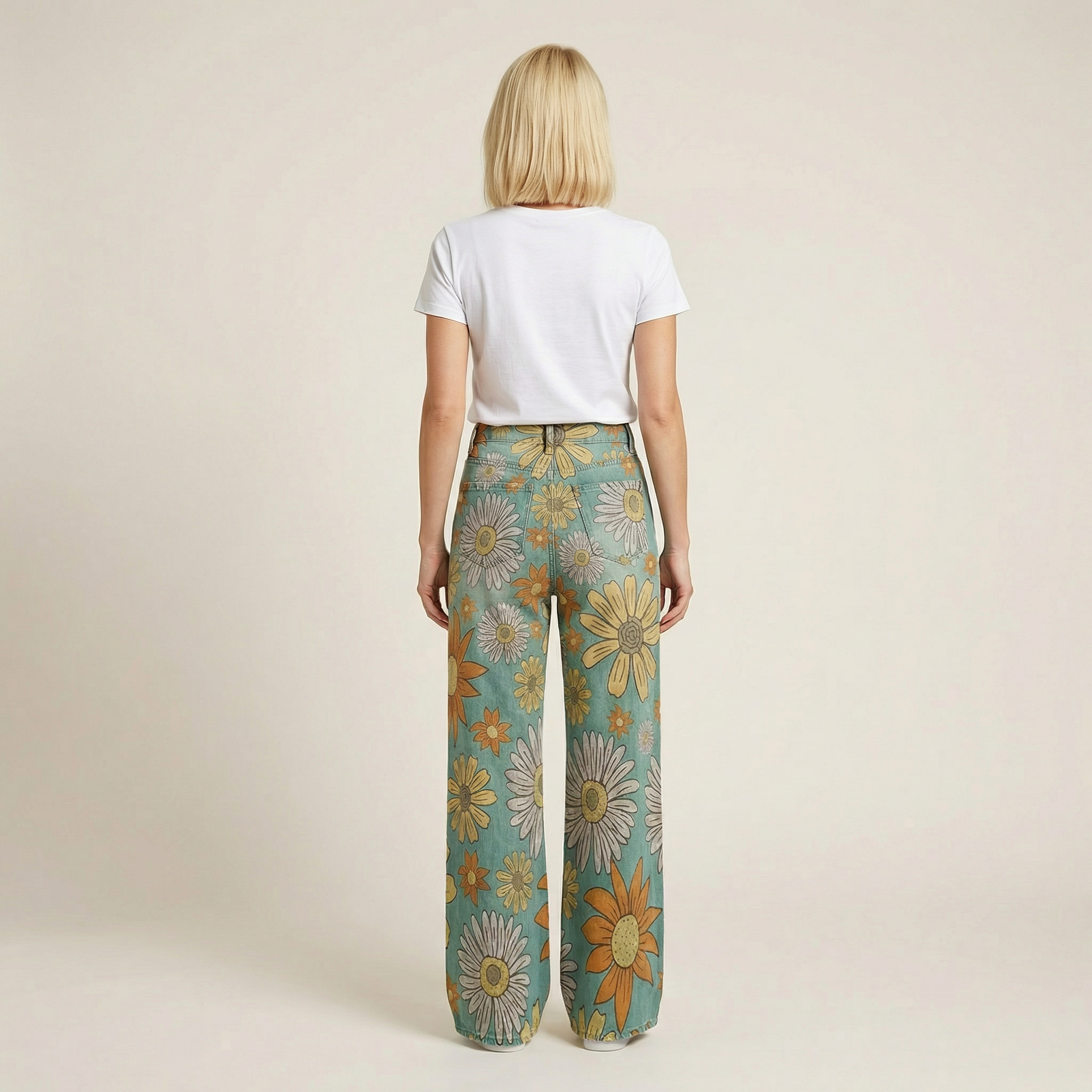 Women’s Wide-Leg Pants – Floral Print High-Waist Trousers