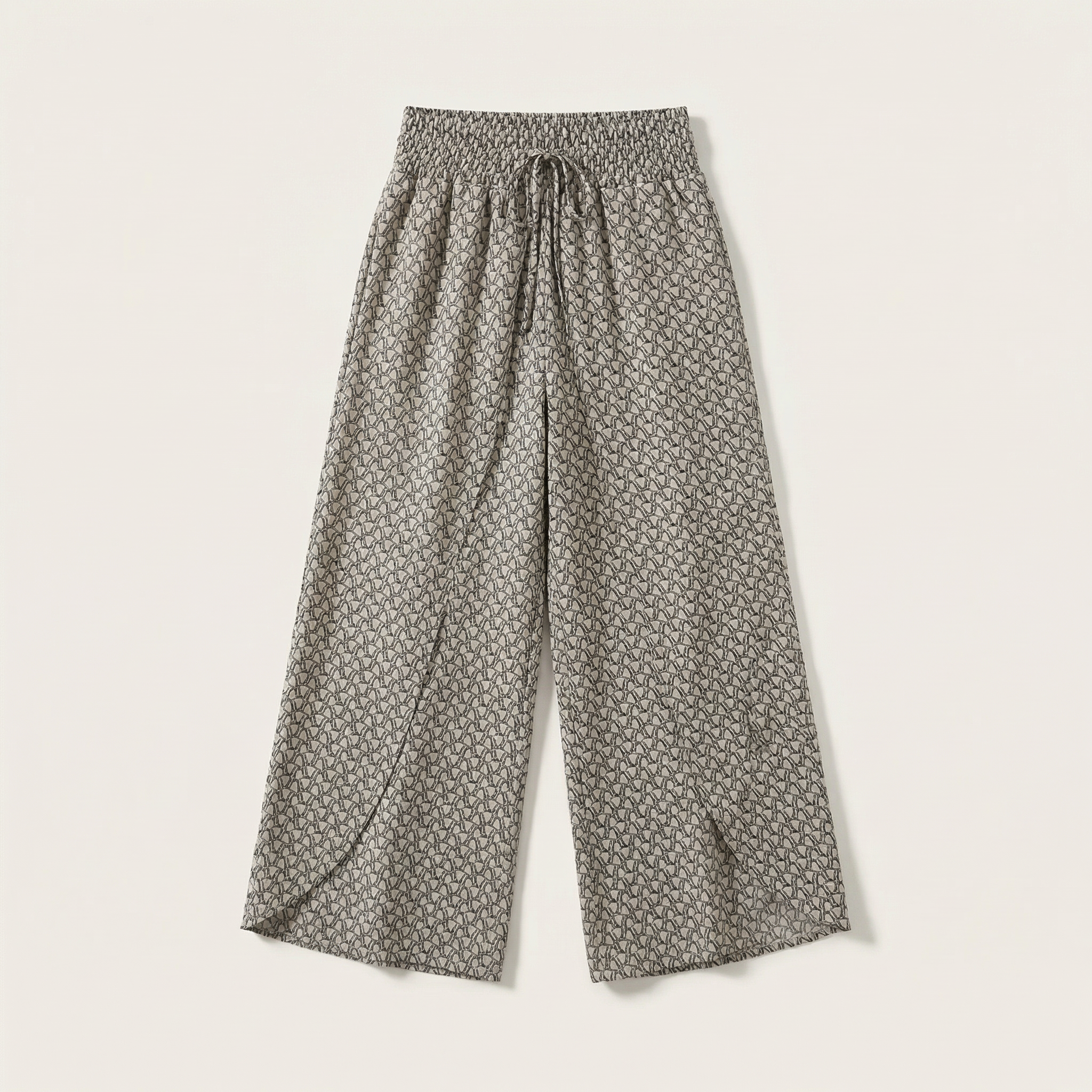 Women’s Wide-Leg Trousers – Elastic Waist Patterned Pants