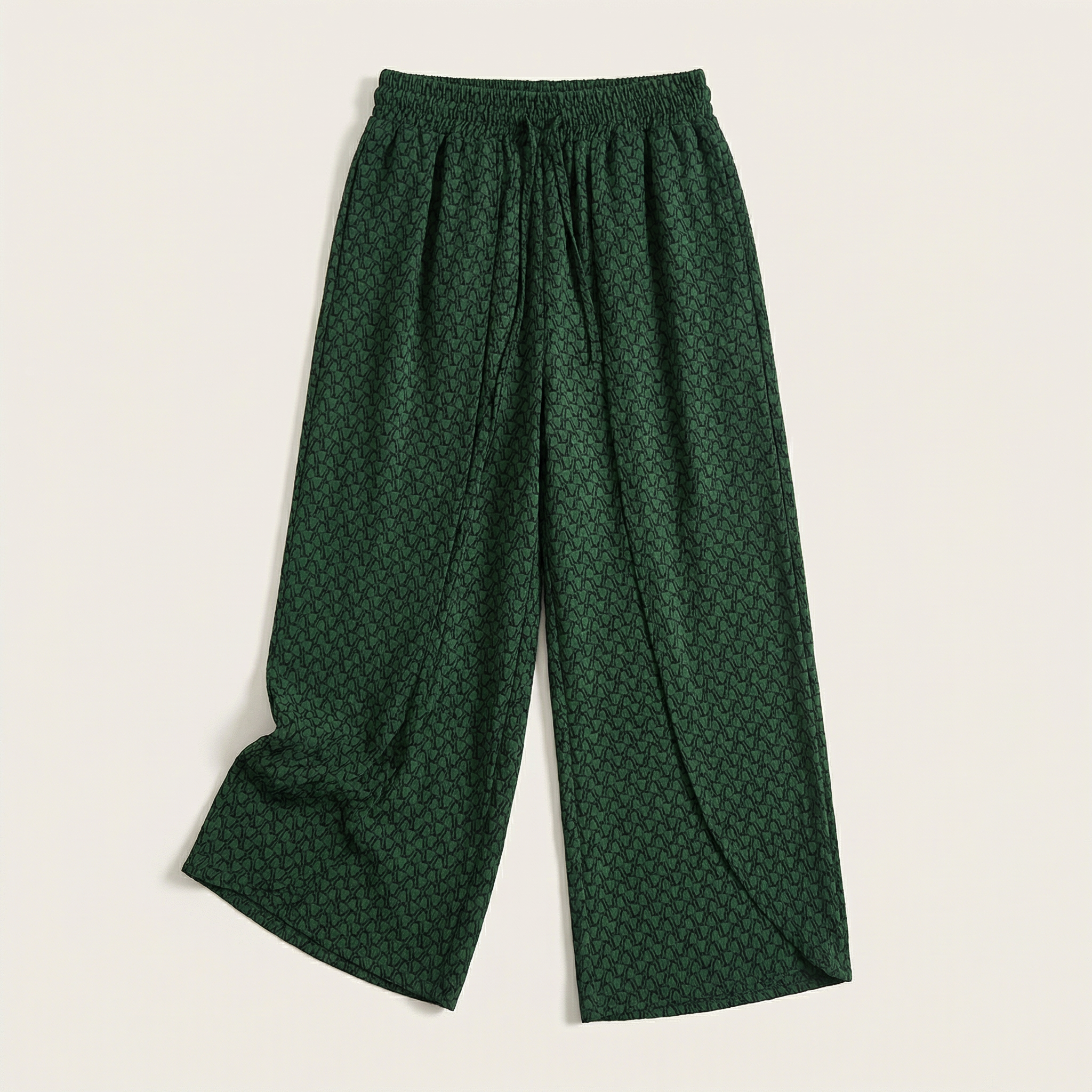 Women’s Wide-Leg Trousers – Elastic Waist Patterned Pants