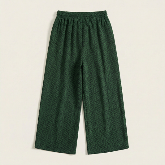 Women’s Wide-Leg Trousers – Elastic Waist Patterned Pants