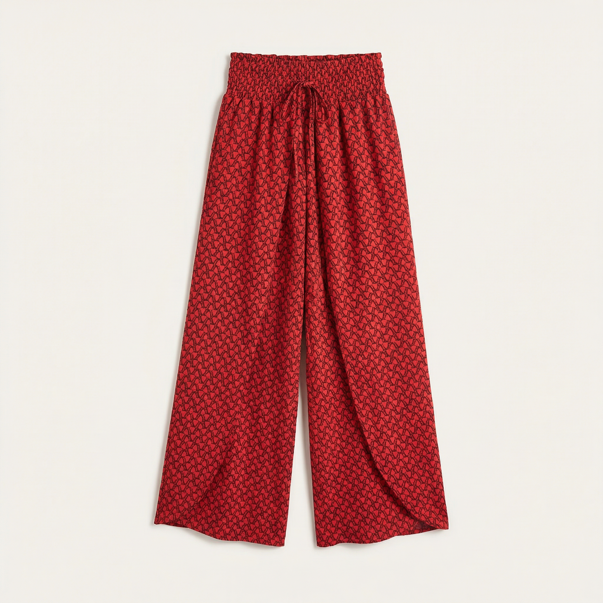 Women’s Wide-Leg Trousers – Elastic Waist Patterned Pants