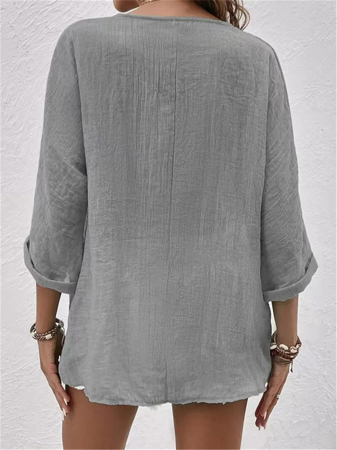 Badette | Women's Casual Cotton V-Neck Button-Front Top
