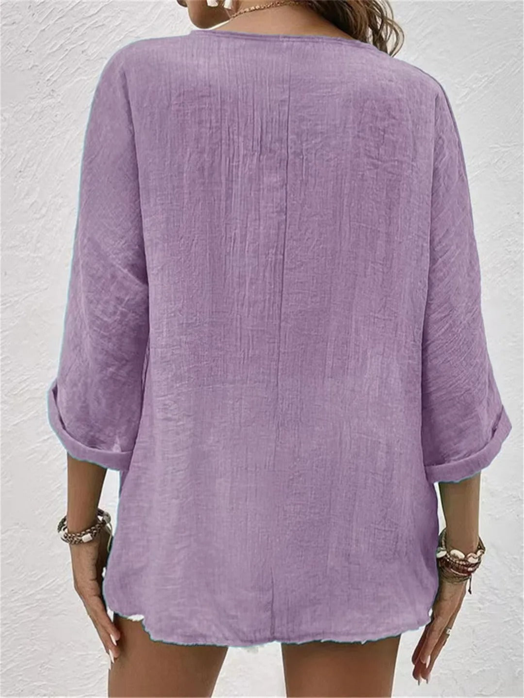 Badette | Women's Casual Cotton V-Neck Button-Front Top