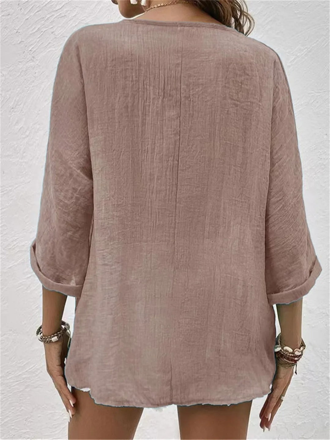 Badette | Women's Casual Cotton V-Neck Button-Front Top