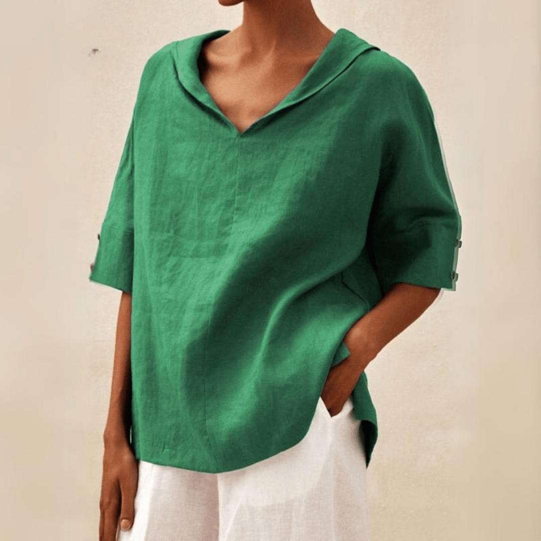 Berna | Women's Casual Linen Collared V-Neck Tunic Top