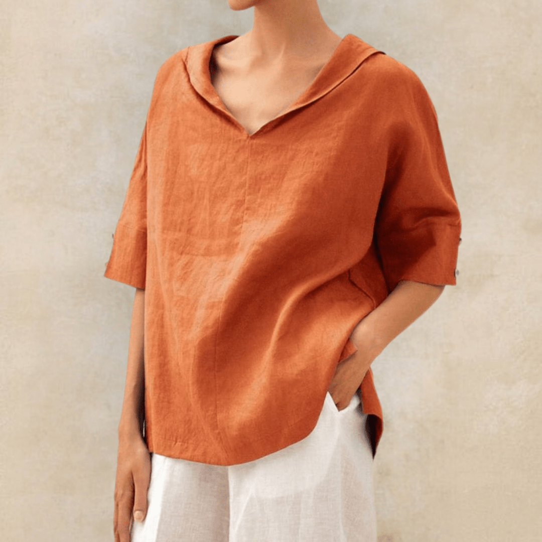 Berna | Women's Casual Linen Collared V-Neck Tunic Top