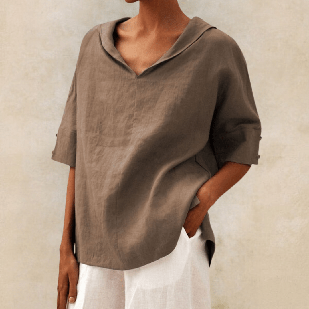 Berna | Women's Casual Linen Collared V-Neck Tunic Top