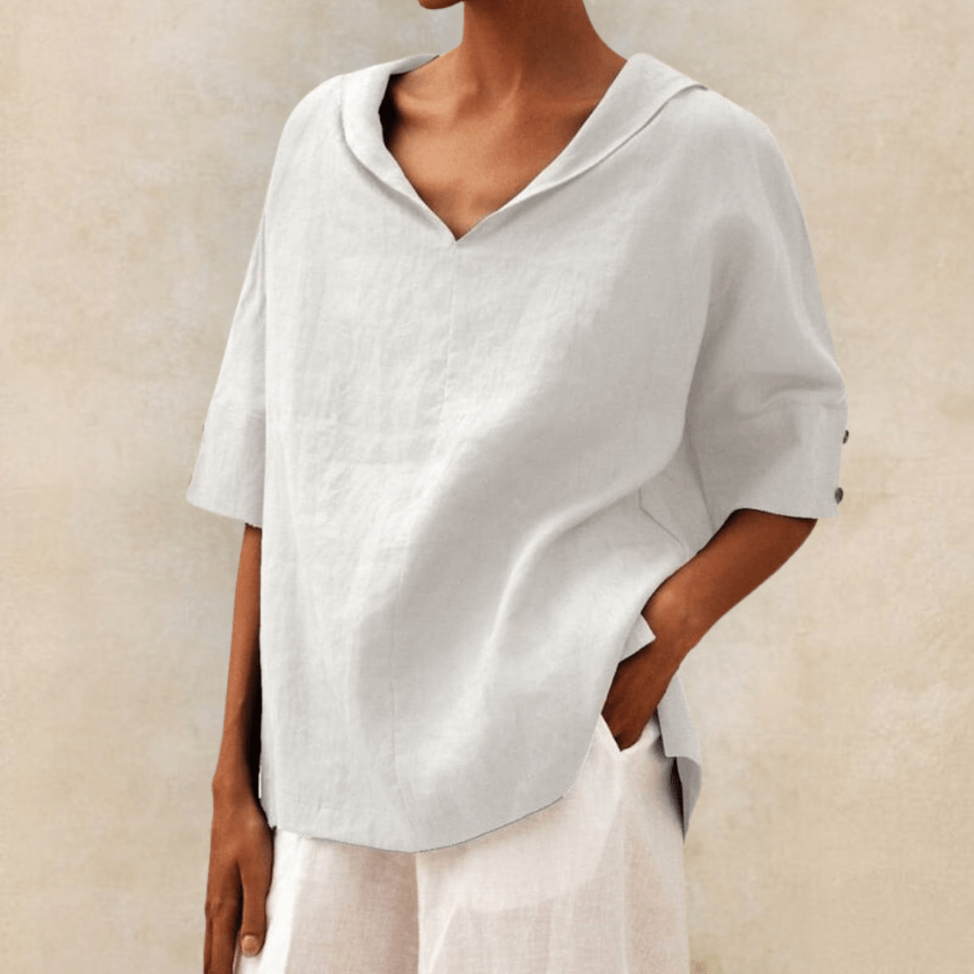 Berna | Women's Casual Linen Collared V-Neck Tunic Top