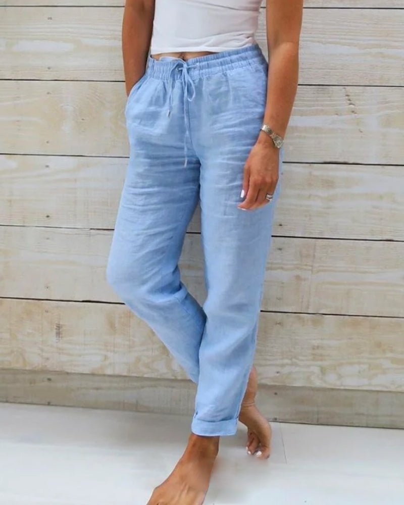 Brielle | Women's Linen Drawstring Elasticated Waist Straight-Leg Pants