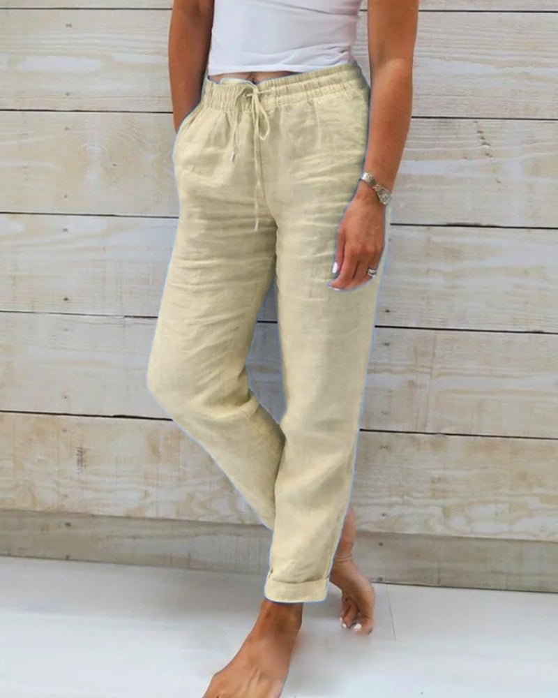 Brielle | Women's Linen Drawstring Elasticated Waist Straight-Leg Pants