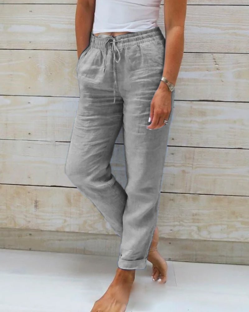 Brielle | Women's Linen Drawstring Elasticated Waist Straight-Leg Pants