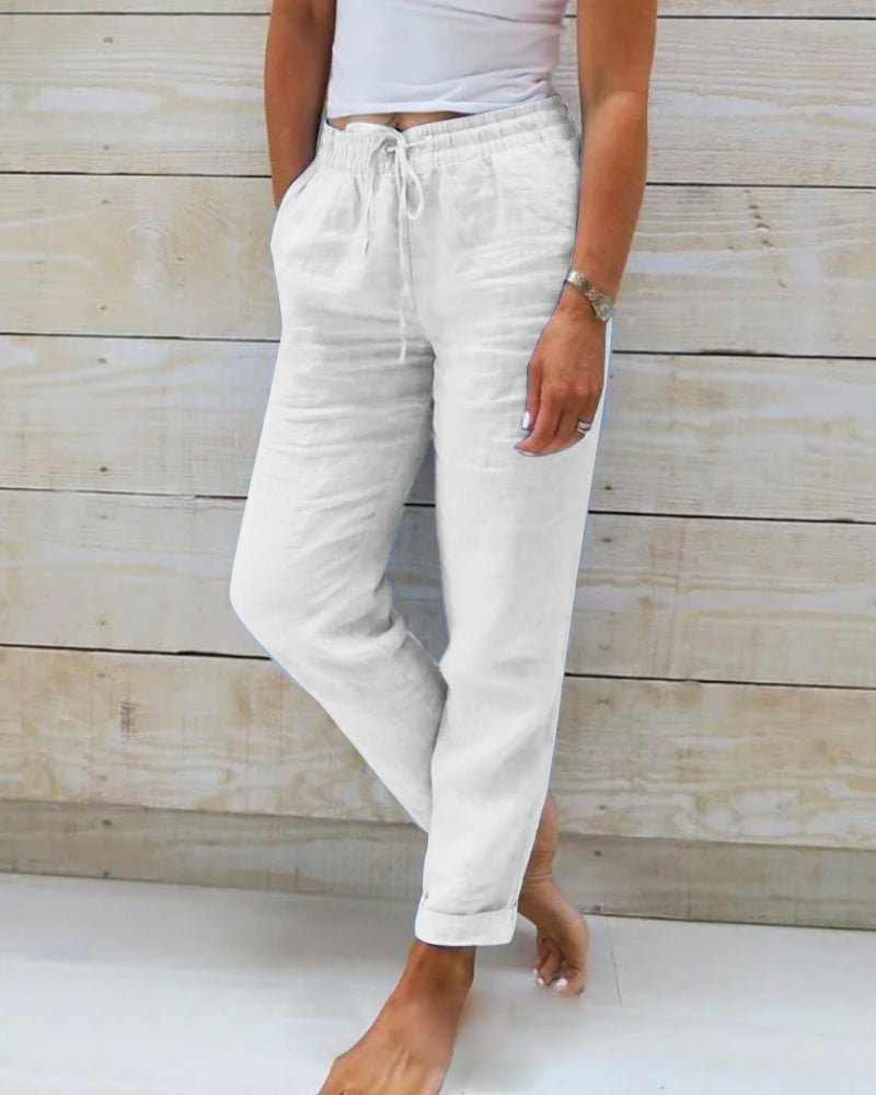 Brielle | Women's Linen Drawstring Elasticated Waist Straight-Leg Pants