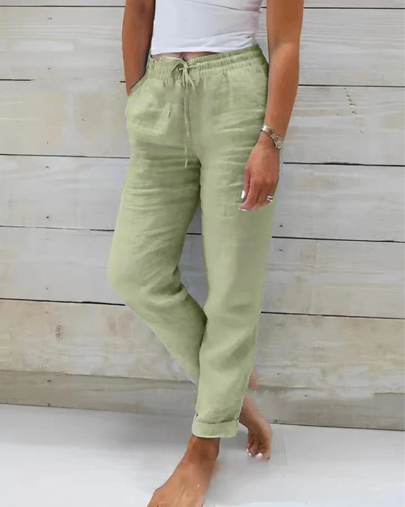 Brielle | Women's Linen Drawstring Elasticated Waist Straight-Leg Pants