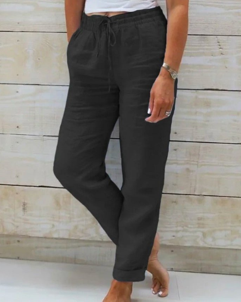 Brielle | Women's Linen Drawstring Elasticated Waist Straight-Leg Pants