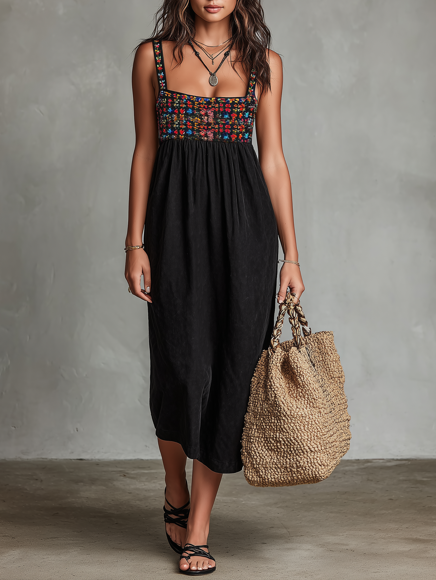 Women's Vacation Style Faux Suede Embroidered Midi Dress