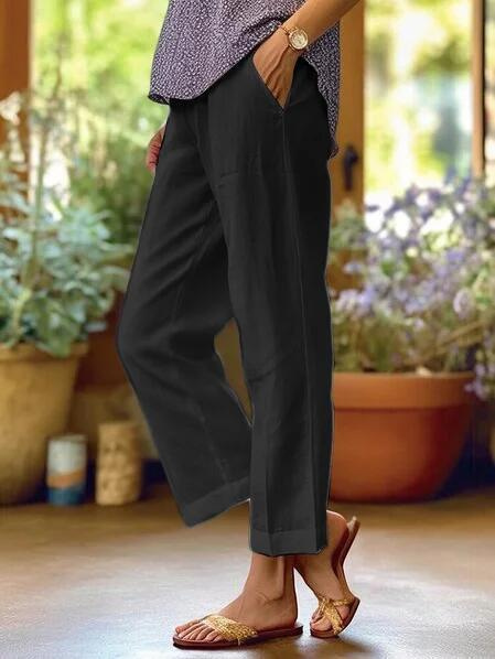 Della | Women's Linen Tapered Cropped Cuffed Pants