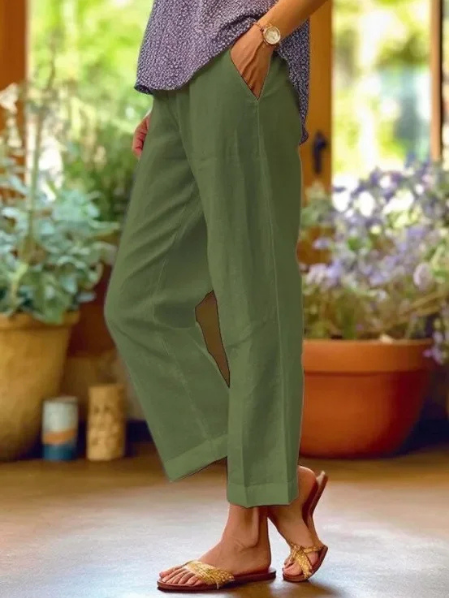 Della | Women's Linen Tapered Cropped Cuffed Pants