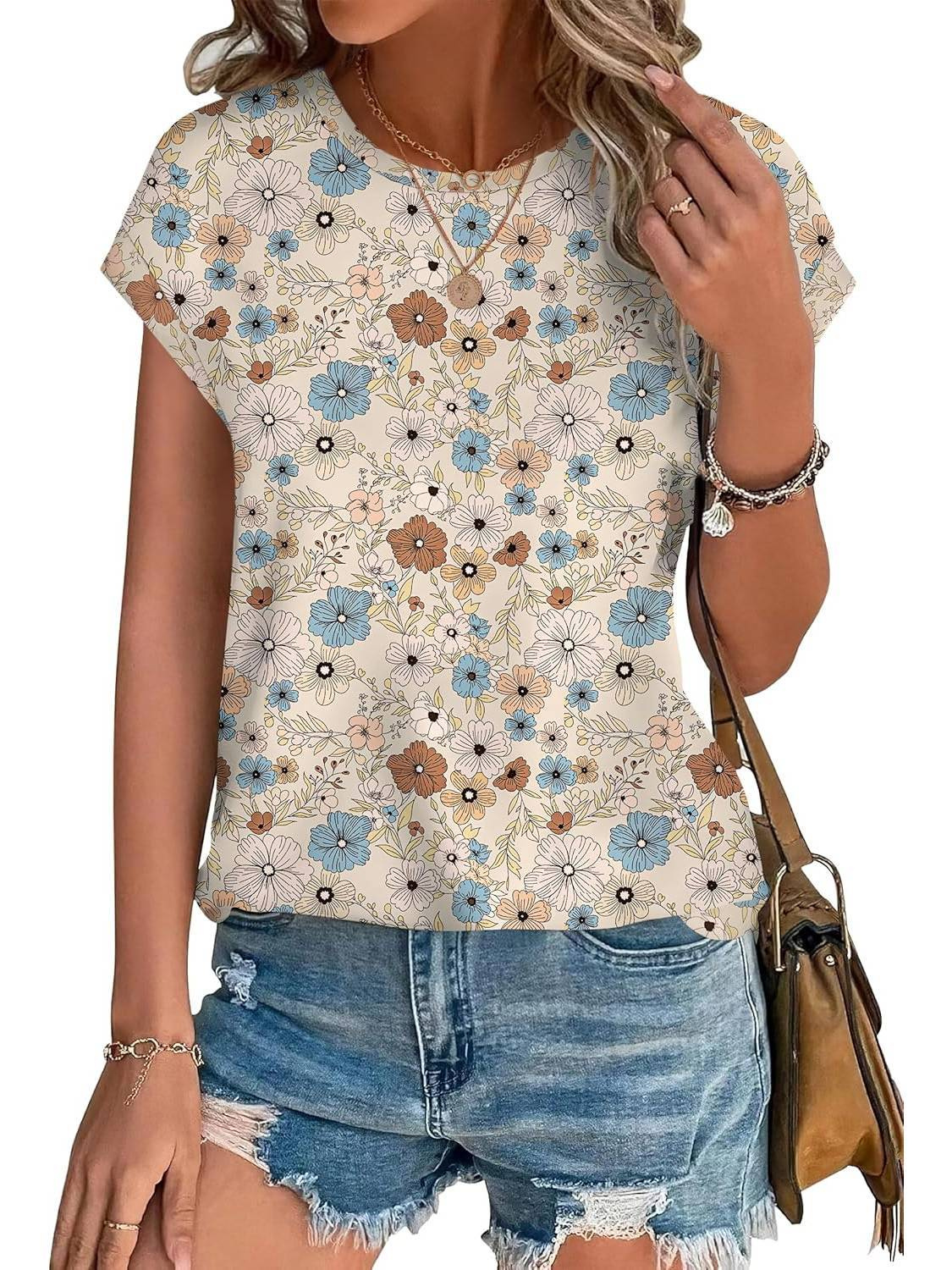 Faye | Women's Lightweight Botanical Leaf Print Cap Sleeve Top