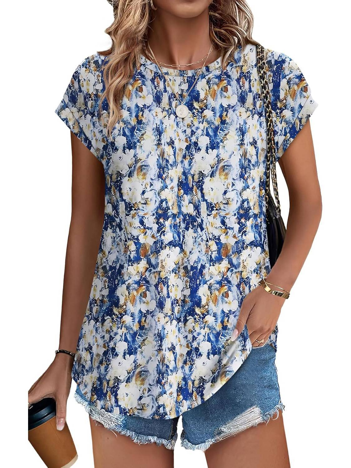 Faye | Women's Lightweight Botanical Leaf Print Cap Sleeve Top