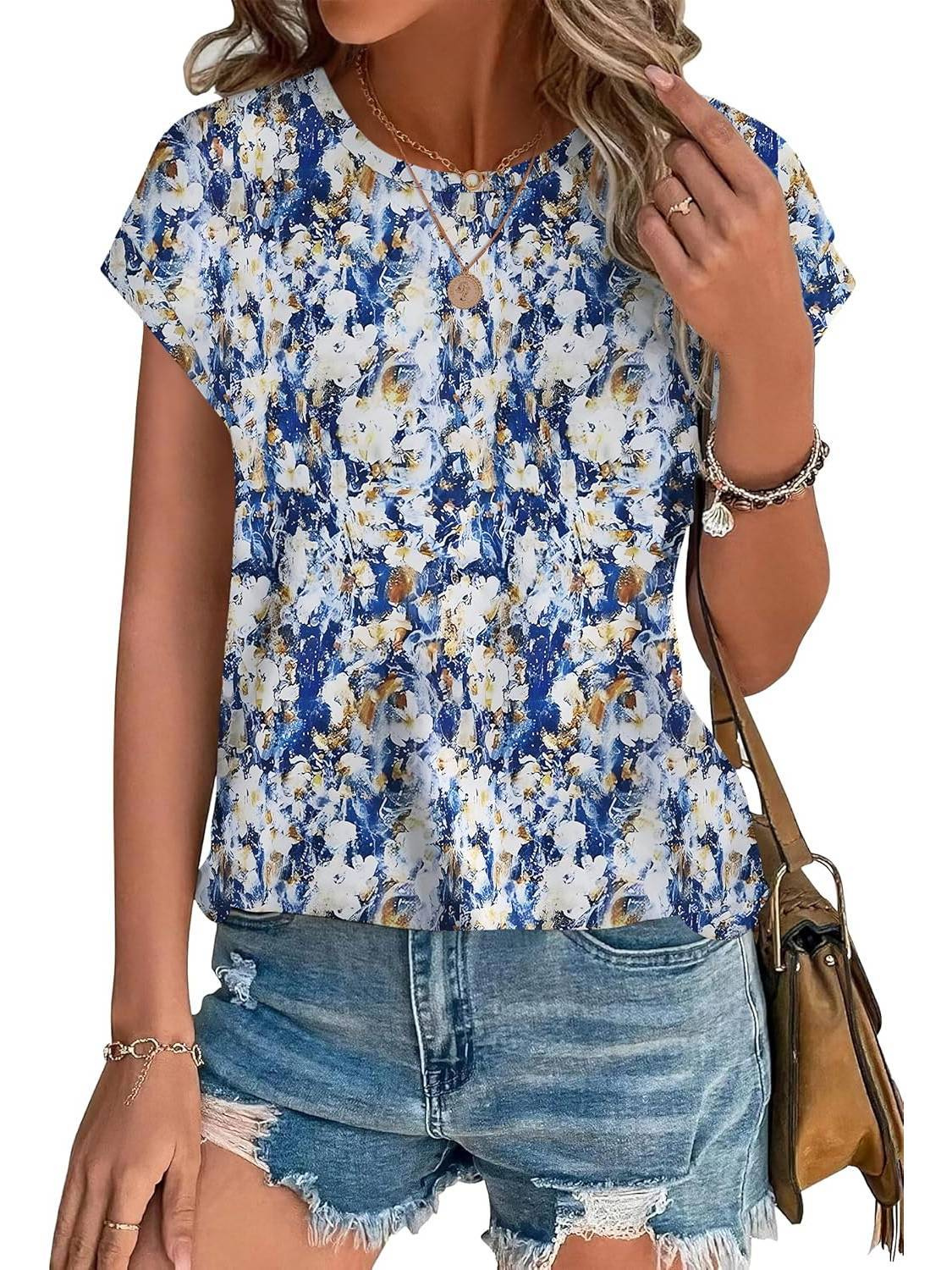 Faye | Women's Lightweight Botanical Leaf Print Cap Sleeve Top