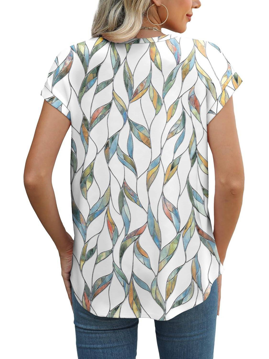 Faye | Women's Lightweight Botanical Leaf Print Cap Sleeve Top