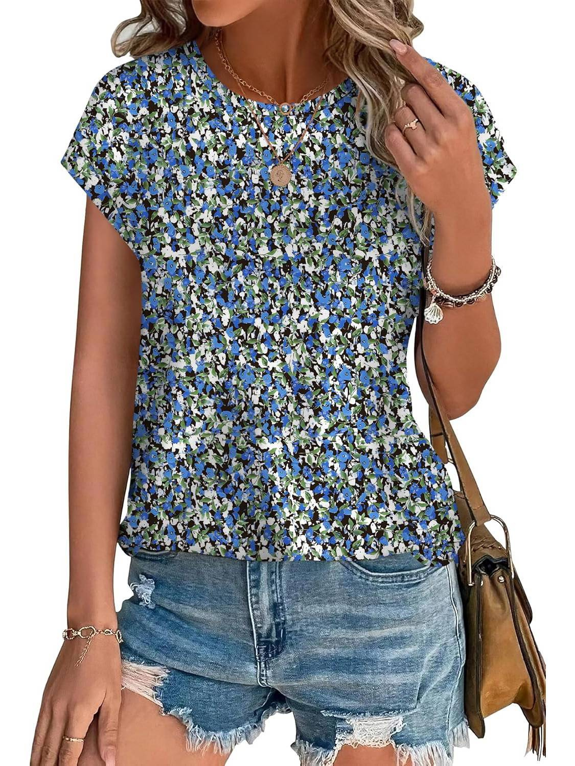 Faye | Women's Lightweight Botanical Leaf Print Cap Sleeve Top