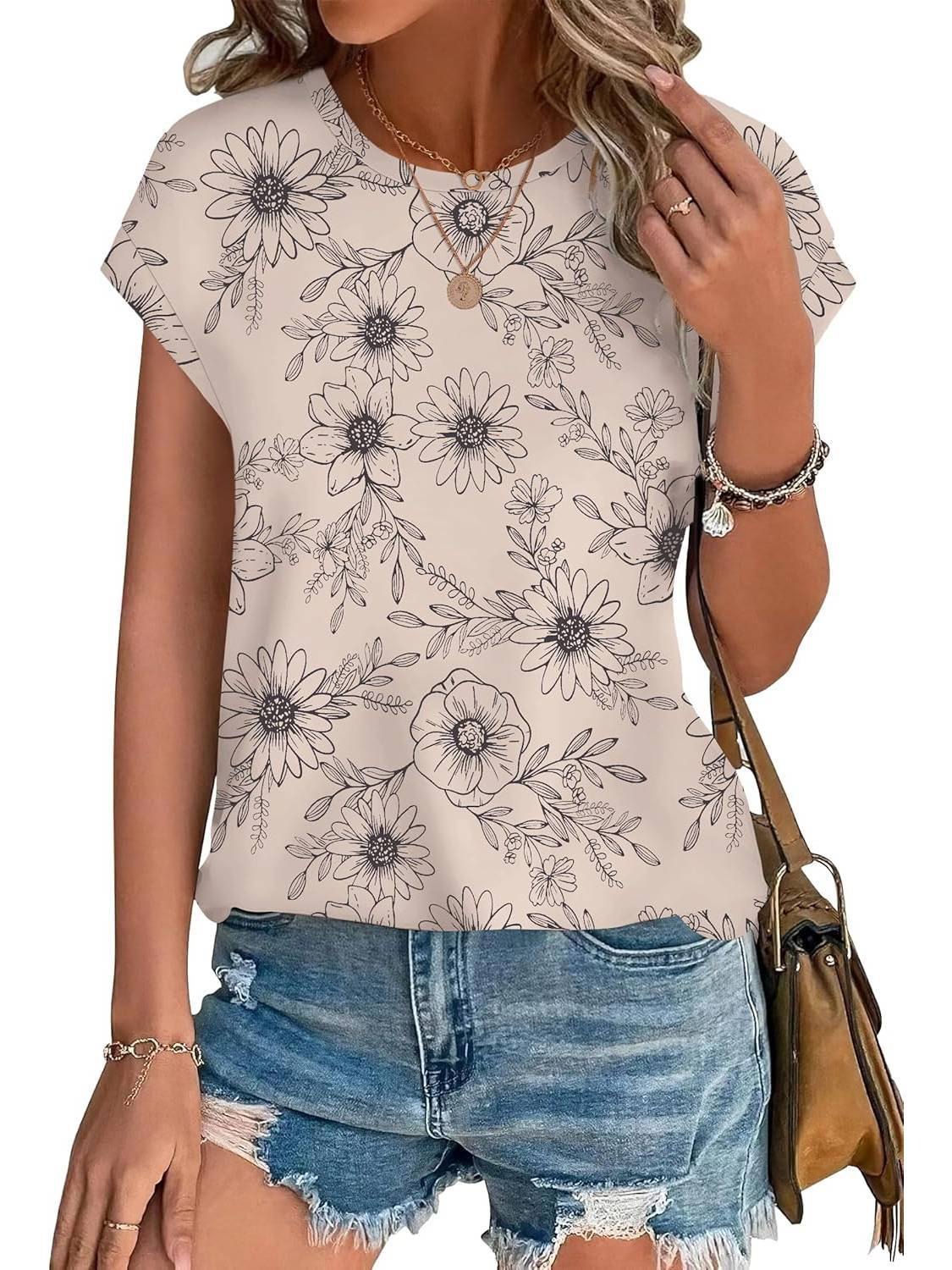 Faye | Women's Lightweight Botanical Leaf Print Cap Sleeve Top